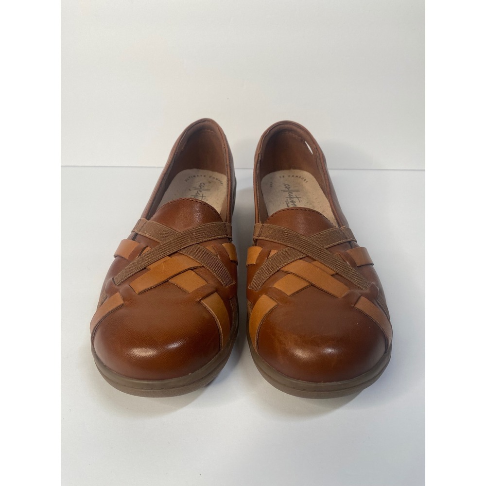 Clarks Collection Brown Leather Loafers Womens 7.5 W Woven Caged Slip On Comfort - Picture 2 of 7